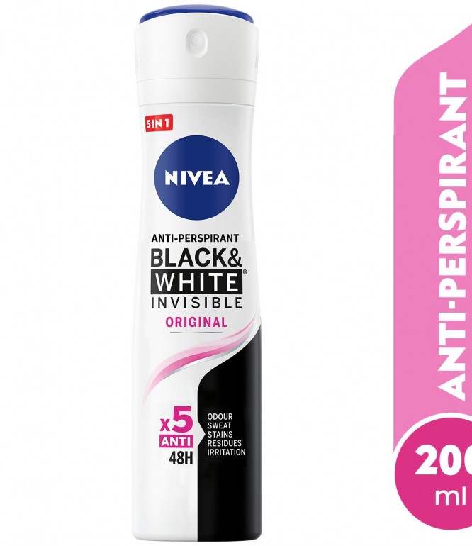 NIVEA Antiperspirant Spray for Women, 48h Protection, Black & White Invisible Original, 200ml