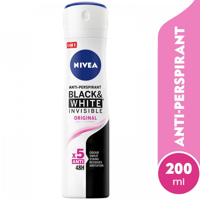 NIVEA Antiperspirant Spray for Women, 48h Protection, Black & White Invisible Original, 200ml