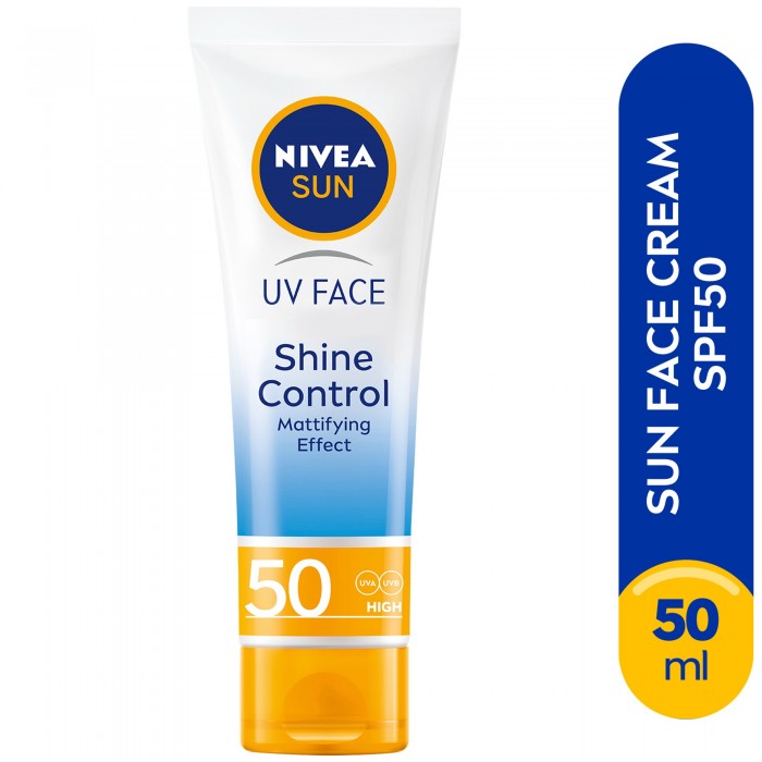 NIVEA SUN Face Cream, UV Shine Control Sunscreen Face Protection, SPF 50, Tube 50ml