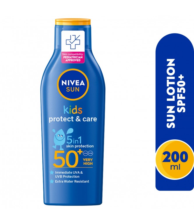 NIVEA SUN Kids Lotion, UVA & UVB Sunscreen Protection, Protect & Play Moisturizing, SPF 50+, 200ml