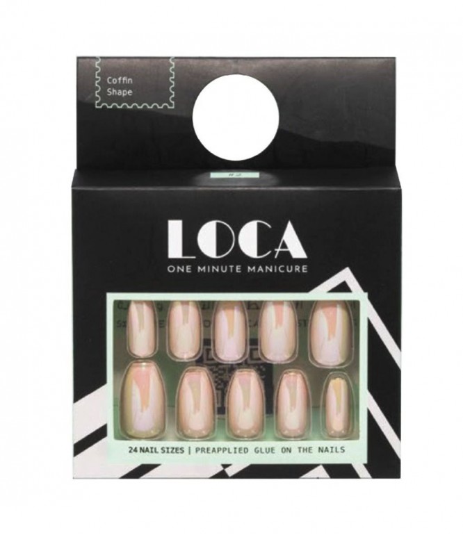 Loca Nails Pink Chrome Coffin Shape 24'S
