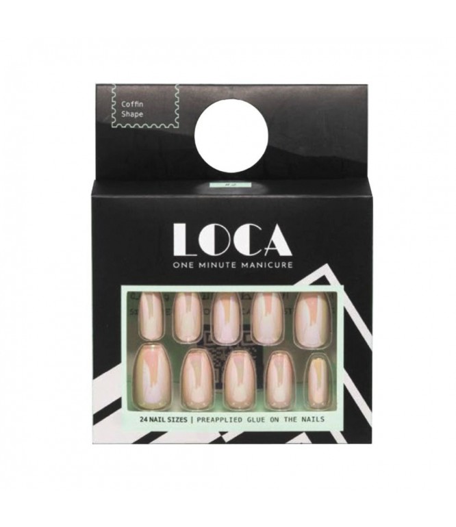 Loca Nails Pink Chrome Coffin Shape 24'S