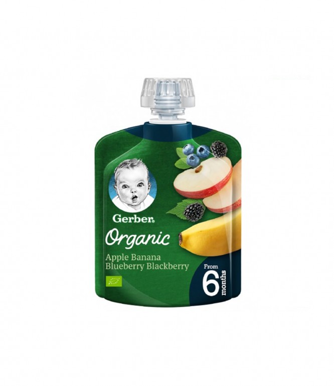 Gerber Organic Apple Banana Blueberry Blackberry 90 gm +6M