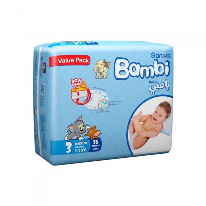 Bambi Size (3) Mid Pack 36 Diapers 