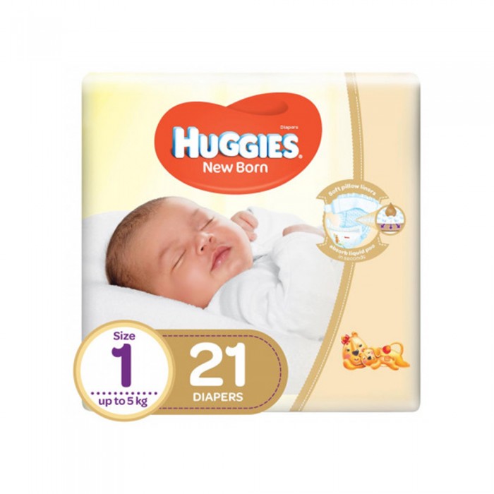 Huggies Size (1) New Born 2-5 Kg Carry Pack 21 Diapers