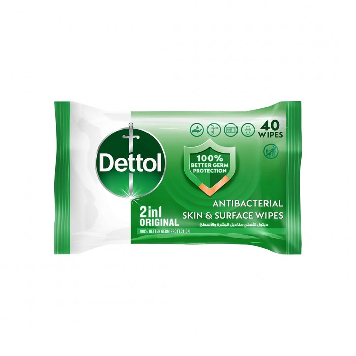 Dettol Antibacterial Wipes Antiseptic Original - 40 Pcs