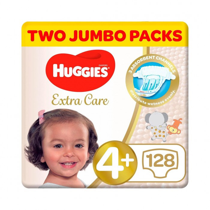Huggies Baby Diapers Extra Care Size 4+ Jumbo Pack - 64 Pcs