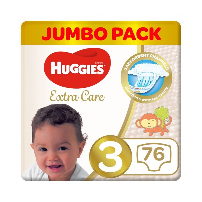 Huggies Baby Diapers Extra Care  Jumbo Box - 76 Pcs