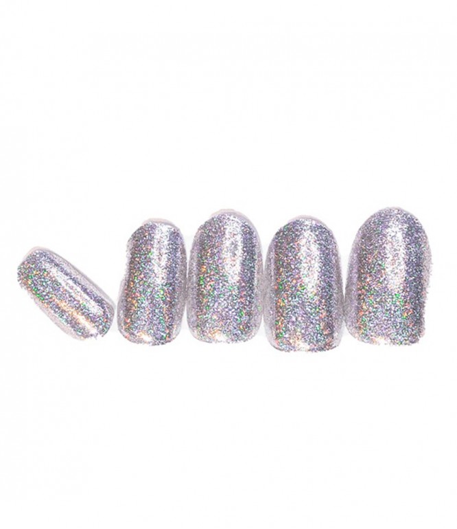 Loca Nails Silver Glitter Oval Shape 24'S