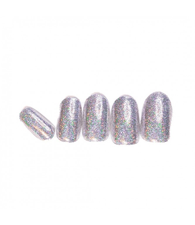 Loca Nails Silver Glitter Oval Shape 24'S