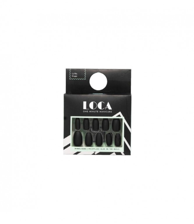 Loca Nails Black Matte Coffin Shape 24'S