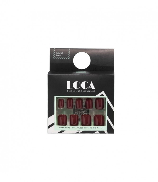 Loca Nails Deep Red Natural Shape 24'S