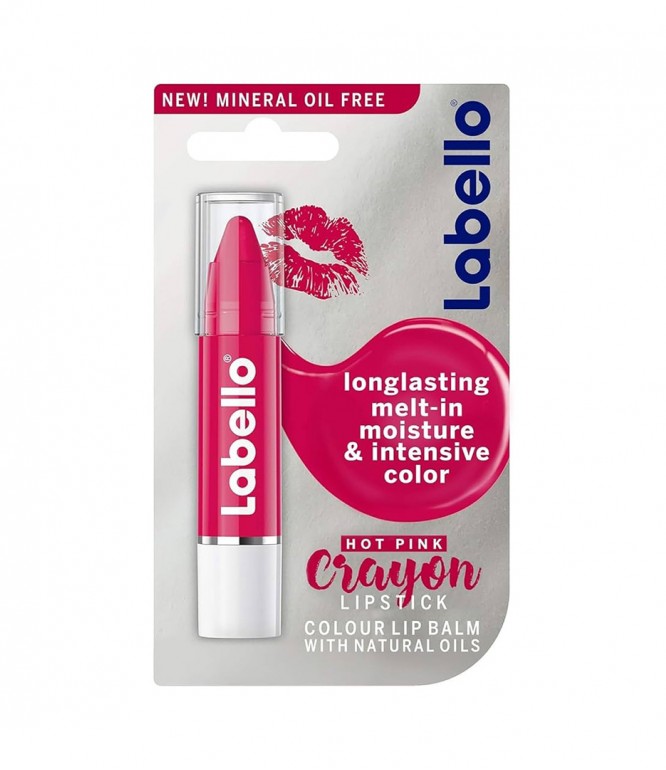 LABELLO Lipstick Crayon Colour Lip Balm Hot Pink 3g