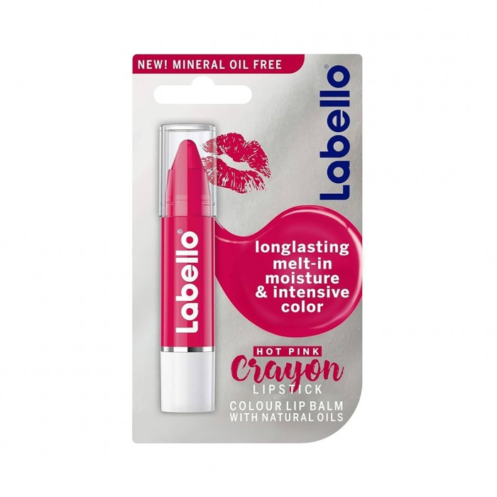 LABELLO Lipstick Crayon Colour Lip Balm Hot Pink 3g