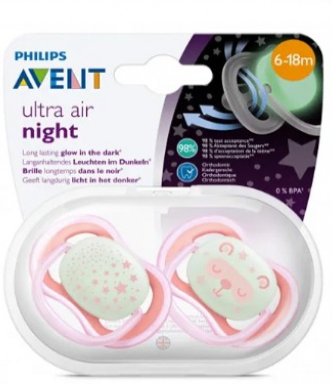 Avent 376/22 Pacifier Ultra Air NIght Girl 6 - 18 Months